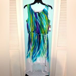 NWT Covington Hi Low Chiffon Dress multi-color. Size 14.